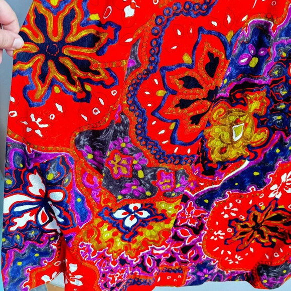 Vintage Colourful Paisley Print THC Hawaiian Textiles Barkcloth Maxi Dress S/M - Picture 10 of 11